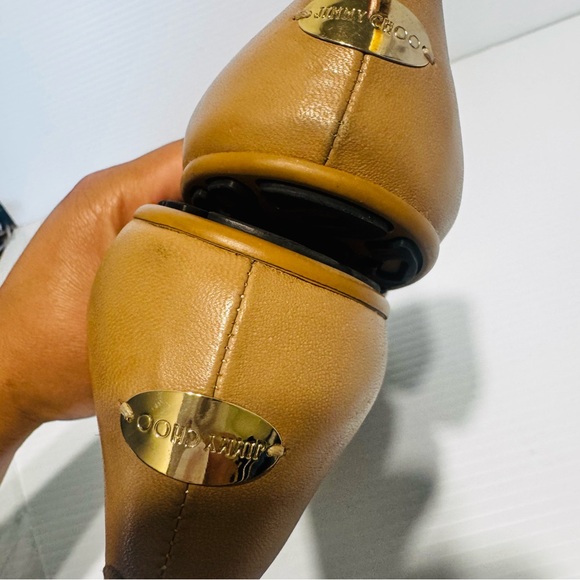 Jimmy Choo Nude Leather Crystal Toe Ballet Flats Size 40 - Picture 14 of 14